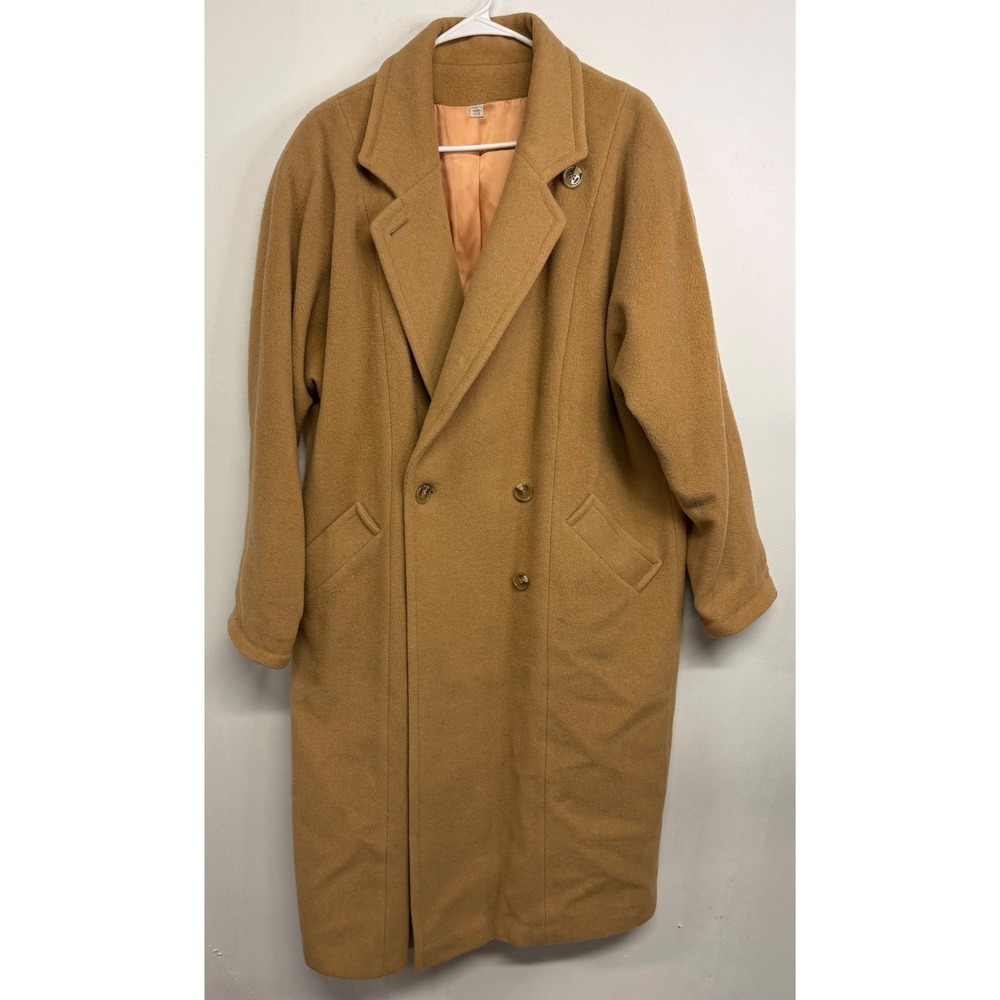 Peabody House Vintage Camel Hair Blend Double Breasted Long Overcoat Tan Women
